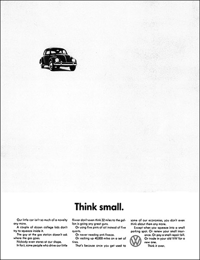 Image result for vw think small ad